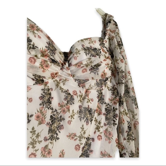 Floral Bodycon Dress Mesh Ruched Occasion Sundress Form Fitting XL - Picture 2 of 9